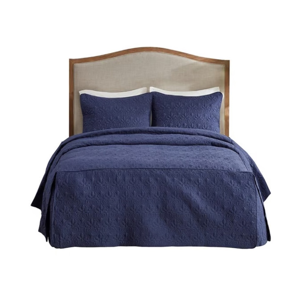BRAND NEW Madison Park 3-Piece Navy Blue Quilted Bedspread Set – Full/Queen